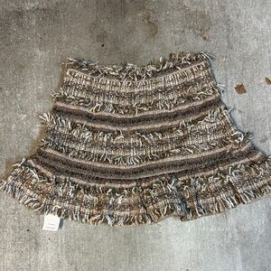 Fringed Brown, Gold, and Cream Skirt